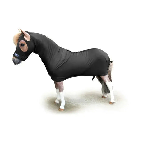 Black supreme mini body horse blanket with elasticated edges and adjustable straps for a snug fit