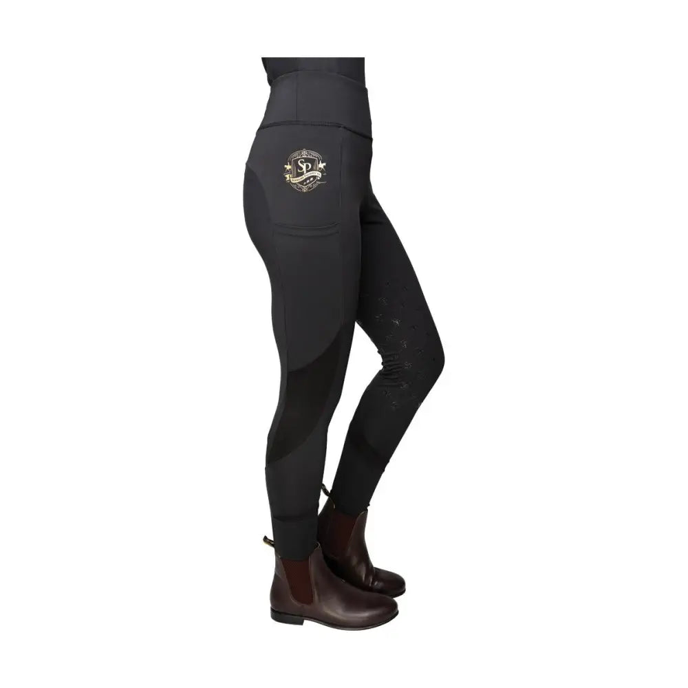 Supreme Products Active Show Rider Leggings Black/Gold Large Riding Tights Barnstaple Equestrian Supplies