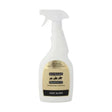 White plastic spray bottle of supreme products coat gloss with beige black label for luxe coat gloss on horses