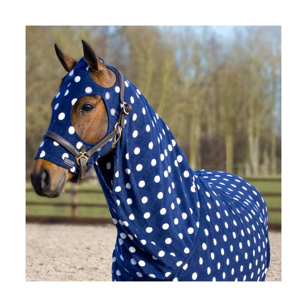 Supreme Products Dotty Fleece Hood Noble Navy 12.2Hh Neck Covers Barnstaple Equestrian Supplies