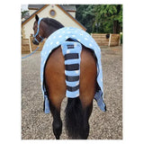Light blue polka-dot fleece tail guard with black velcro straps from supreme products dotty fleece tail for secure fit