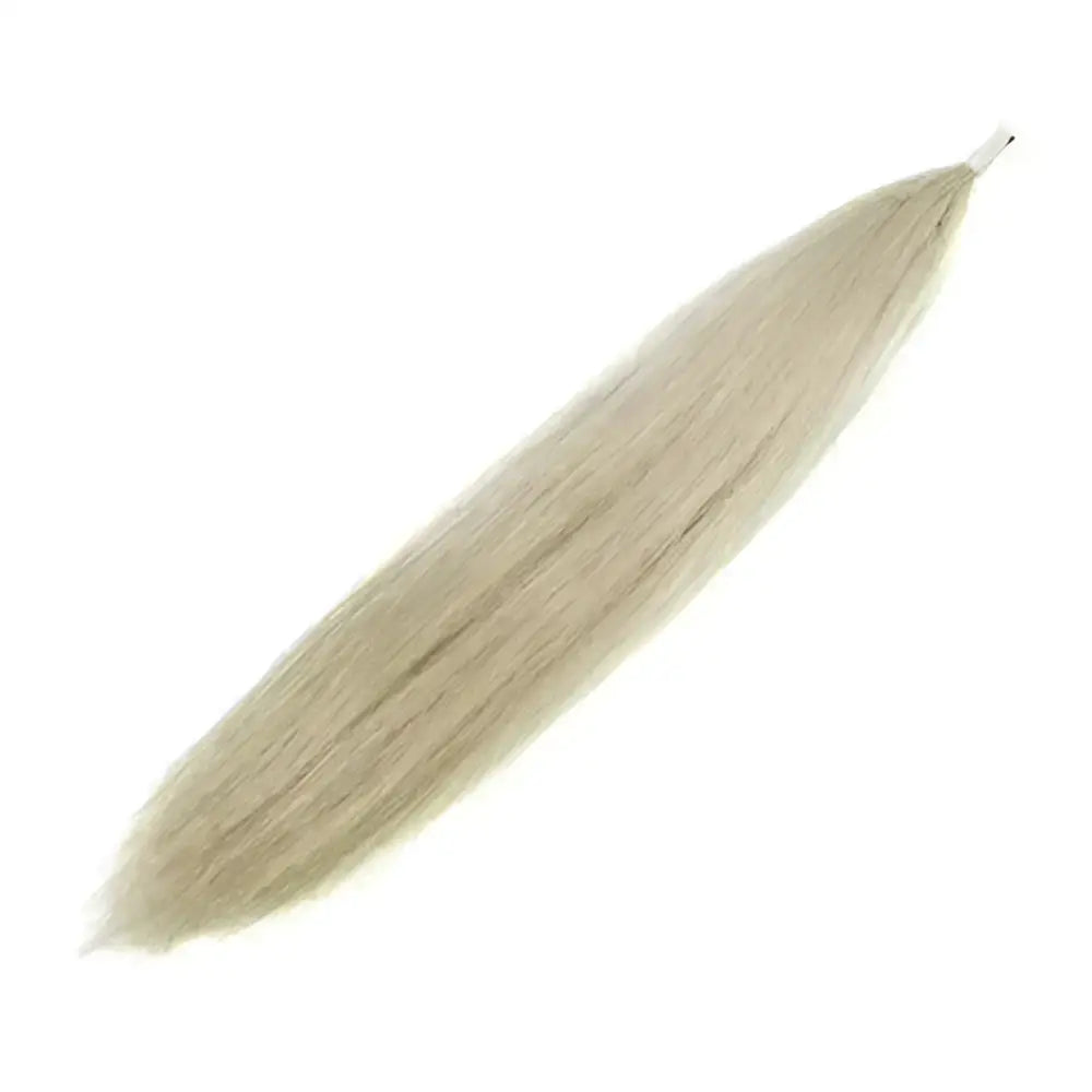 A sleek platinum blonde 76cm natural hair false tail extension from supreme products double with smooth tapered ends