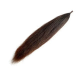 A sleek dark brown synthetic hair extension with smooth texture and tapered ends from supreme products double