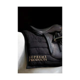 Black quilted saddle pad with supreme products exercise embroidered in gold perfect practical exercise pad