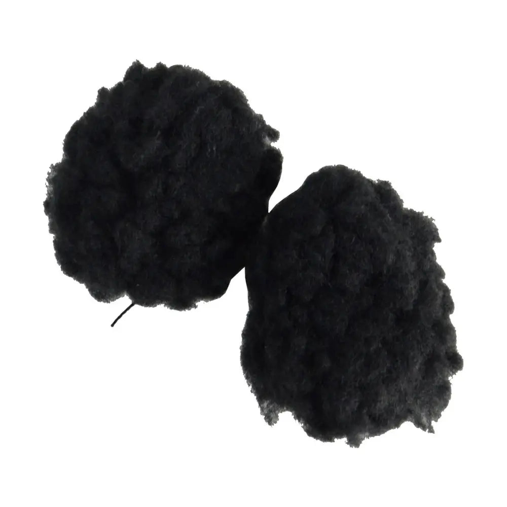 Two black fluffy cloud-like pom-poms made of supreme products fleece for comfortable products fleece earplugs horse size