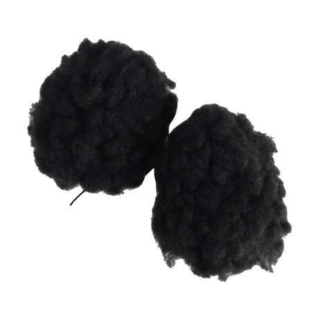 Two black fluffy cloud-like pom-poms made of supreme products fleece for comfortable products fleece earplugs horse size