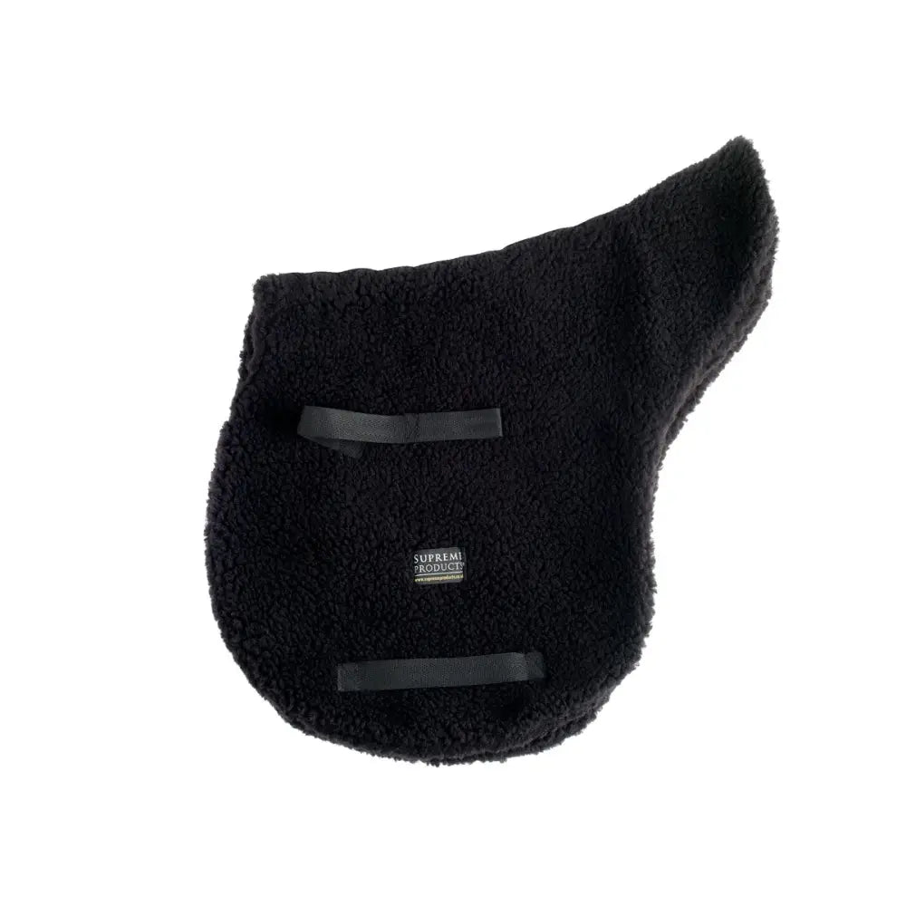 Black plush sheepskin fleece numnah with two black velcro straps from supreme products double fleece numnah