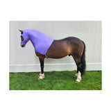 Purple stretchy horse hood covering head and neck made from supreme products lycra hoods material