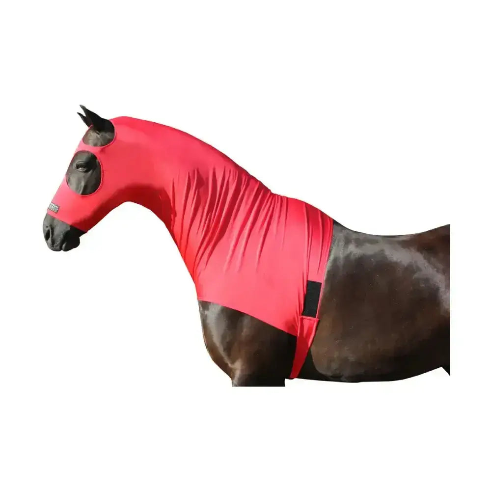 Bright red supreme products lycra hood made of stretchy lycra fabric with black eye and nose openings