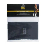 Black lycra tail bag from supreme products packaged in a clear sleeve for horse tack storage and protection