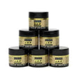 Six black topped jars of supreme products matt eye gloss in black matt chestnut matt palomino matt and white matt shades