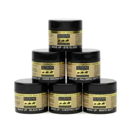 Six supreme products matt eye gloss jars in black matt chestnut matt palomino matt and white matt with unwanted light coat