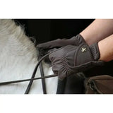 Dark brown leather supreme products pro slimline performance ring riding gloves with stitched design back view