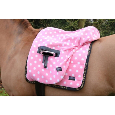 Supreme Products Ride on Dotty Fleece Saddle Cover Pretty Pink One Size Supreme Products Tack Bags & Covers Barnstaple Equestrian Supplies