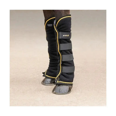 Black horse leg wraps with yellow trim and gray straps from supreme products royal occasion boots versatile set