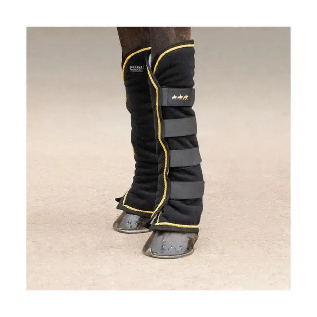 Black horse leg wraps with yellow trim and gray straps from supreme products royal occasion boots versatile set