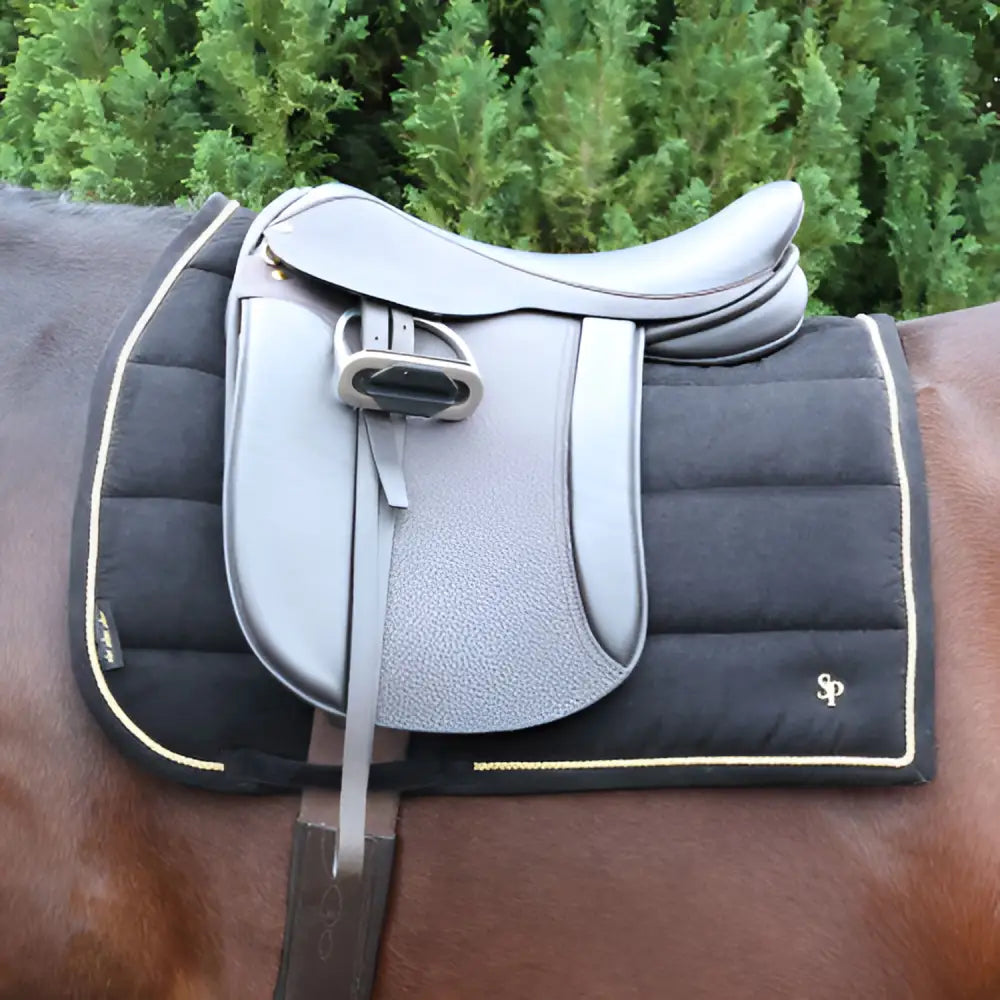 Supreme Products Royal Occasion Suede Saddle Pad Black/Gold Pony Saddle Pads Barnstaple Equestrian Supplies