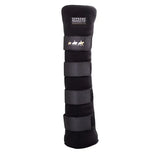 Black supreme products royal padded tail guard with adjustable straps soft fleece fabric and gold foil rider silhouettes