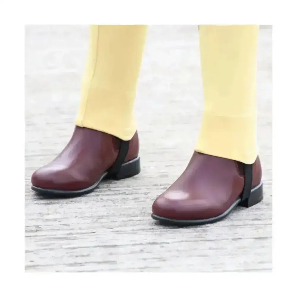 Supreme products maroon patent leather ring jodhpur boots with black rubber soles and side zipper for short riding