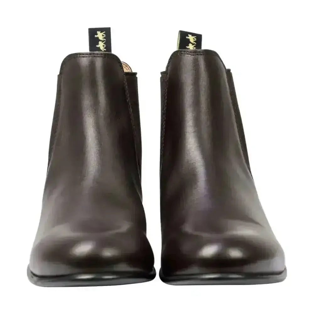 A pair of sleek black leather supreme products show ring jodhpur boots with elastic side panels for short riding