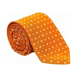 A vibrant orange silk supreme products show tie with subtle yellow and white diamonds adds the perfect finishing touch for ring attire