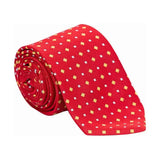 A vibrant red silk Supreme Products show tie with yellow and white diamond pattern perfect as a finishing touch for ring attire