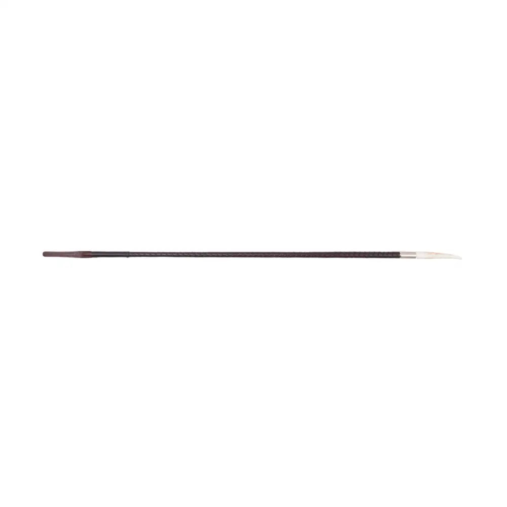 Black-handled paintbrush with white tapered tip held above supreme products stag horn plaited exquisite dark brown cane