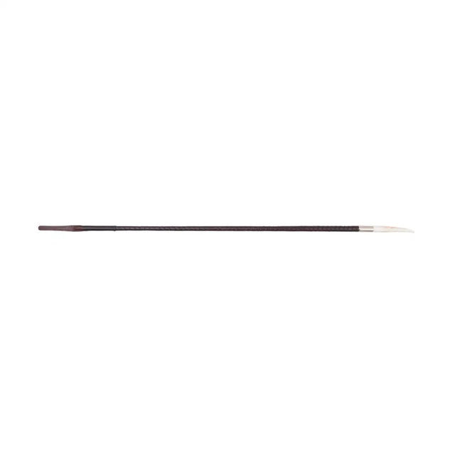 Black-handled paintbrush with white tapered tip held above supreme products stag horn plaited exquisite dark brown cane