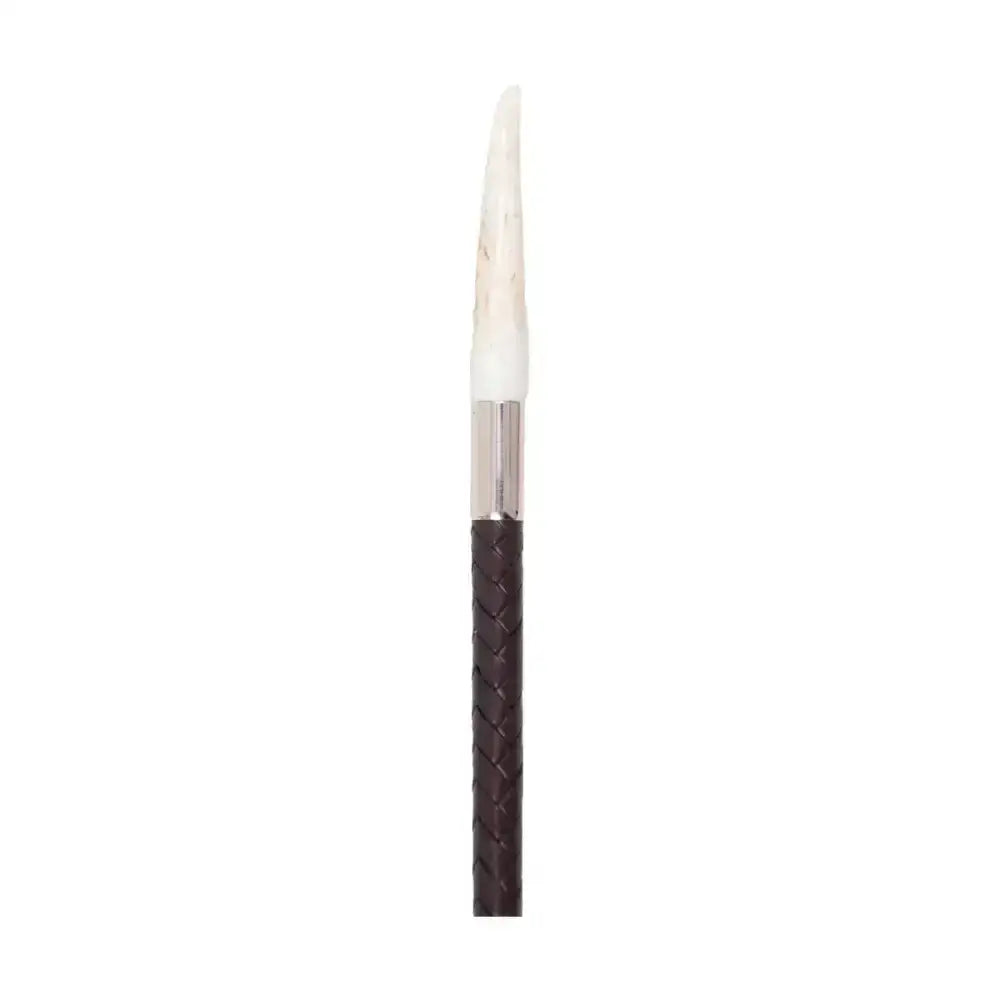 A supreme products stag horn plaited show cane with an exquisite dark brown braided leather handle and ivory tapered tip