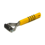 Yellow-handled supreme products thinning comb replacement blade with metallic toothed head for pulling tails humanely