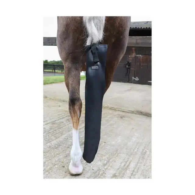 Black waterproof leg wrap for horses from supreme products waterproof tail bag, an equine wardrobe essential