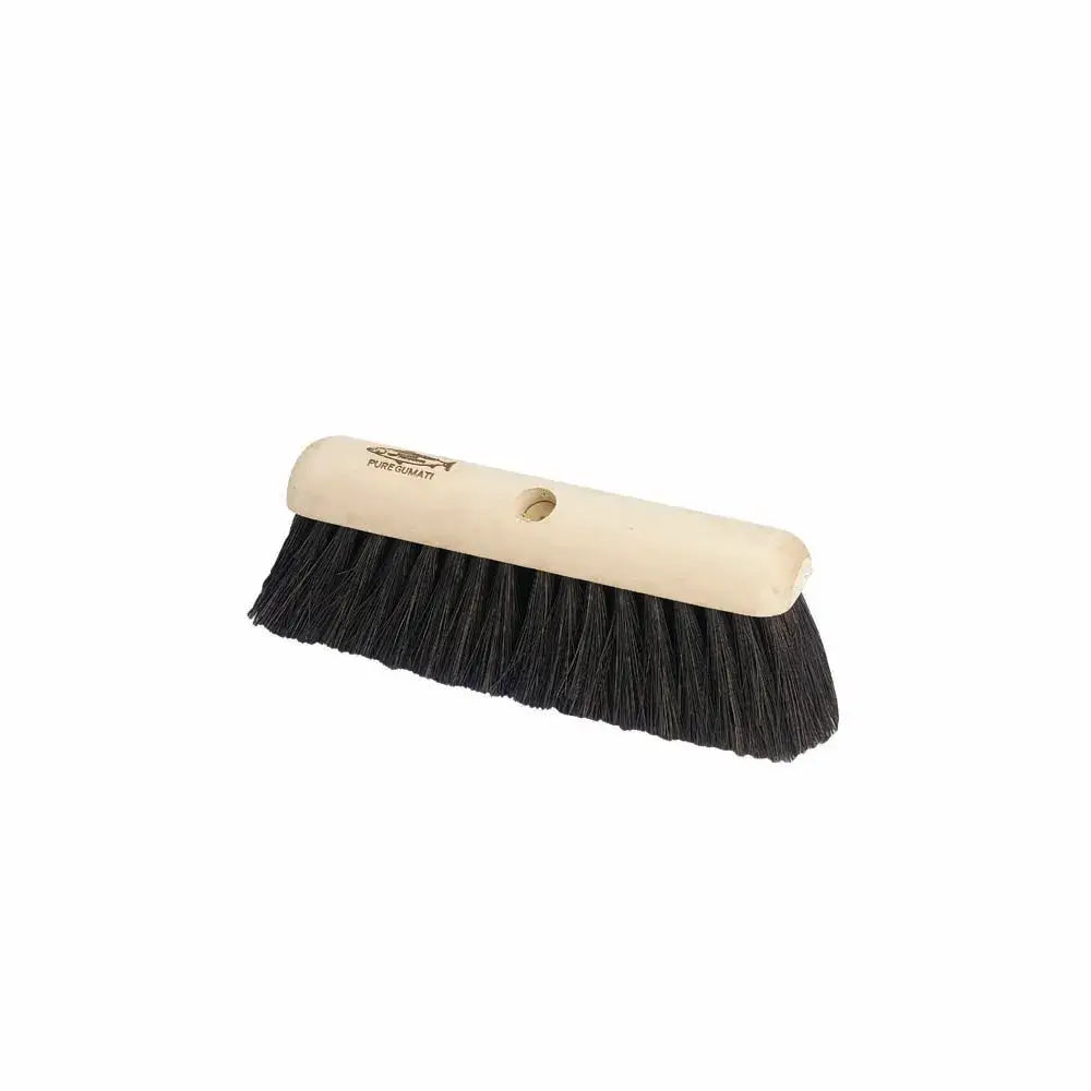 A sturdy sweeping broom head with a light wooden handle and dense black bristles perfect for the finest medium 305mm use