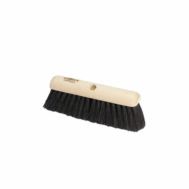 A sturdy sweeping broom head with a light wooden handle and dense black bristles perfect for the finest medium 305mm use
