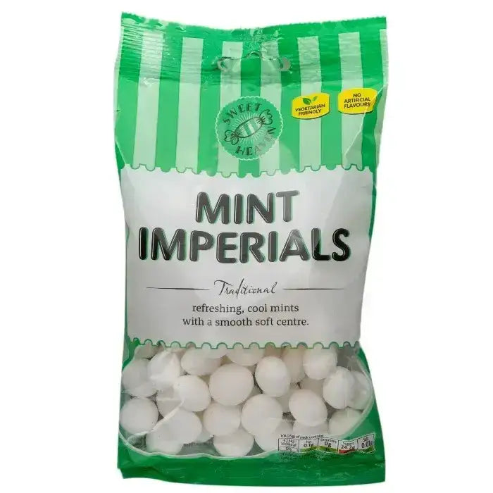 Sweet heaven sweets green and white striped bag of sweet and mild mint imperials with a smooth soft centre