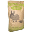Brown paper bag of sweet meadow rabbit muesli mix featuring a gray rabbit and smaller rodent illustration