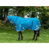Turquoise swish 0g detachable neck turnout rug with 1200d outer, velcro fastenings, and reflective strips