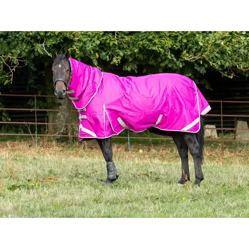 Vibrant pink waterproof turnout rug mulberry with detachable neck turnout white reflective trim and adjustable straps