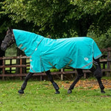 Turquoise swish 100g detachable neck turnout rug peppermint with liner attachments reflective strips and adjustable straps