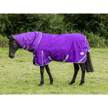 Vibrant purple swish 100g detachable neck turnout rug with reflective strips and tail flap for horse use