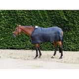 Black quilted swish 100g horse rug liner worn by brown horse showing back with white label highly breathable design