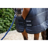 Dark gray quilted swish 100g horse rug liner with black straps designed for highly breathable comfort