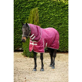 A swish 100g lightweight stable rug in burgundy with detachable neck hood soft nylon lining and reflective strips