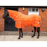 Bright orange swish 100g stable rug with detachable neck soft nylon lining and gray straps for easy use