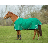 Green swish 200g detachable neck turnout rug with reflective silver stripes and white logo for horse warmth and safety