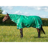 Swish 200g green neck turnout rug with detachable neck turnout, reflective strips, and tail flap for equestrian use