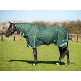 Dark green swish 200g detachable neck turnout rug with light gray reflective strips and subtle side logo
