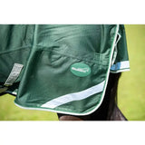 Green swish 200g detachable neck turnout rug with white trim and reflective stripes for horses
