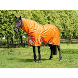 Bright orange 200g detachable neck turnout rug with reflective stripes perfect for wet weather use