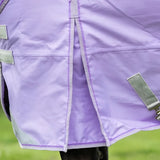Lavender swish 200g detachable neck turnout rug with reflective strips, adjustable straps, neck cover, and tail flap