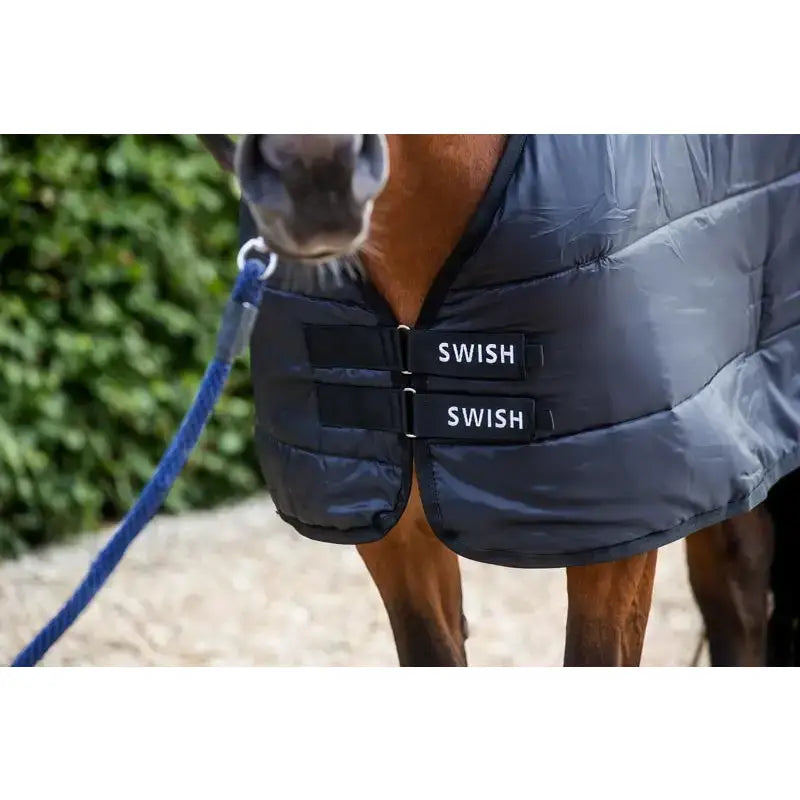Dark gray quilted swish 200g horse rug liner with black straps and soft nylon lining for extra warmth and comfort